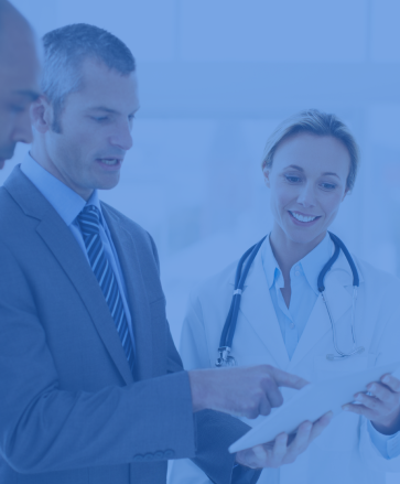 doctor shows files to man